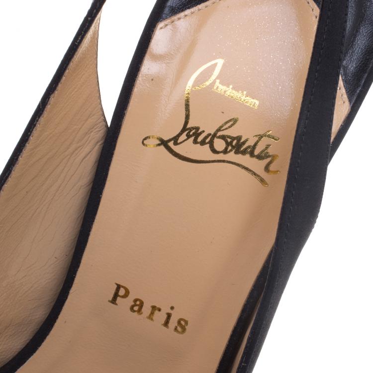 Pre Owned Christian Louboutin Black Satin Jenny Platform Slingback Sandals Size 40.5