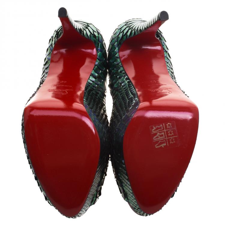 Pre Owned Christian Louboutin Two Tone Metallic Python Scarabee Lady Peep Toe Platform Pumps Size 40