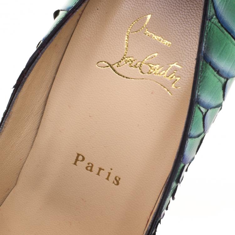 Pre Owned Christian Louboutin Two Tone Metallic Python Scarabee Lady Peep Toe Platform Pumps Size 40