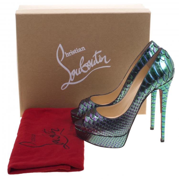 Pre Owned Christian Louboutin Two Tone Metallic Python Scarabee Lady Peep Toe Platform Pumps Size 40