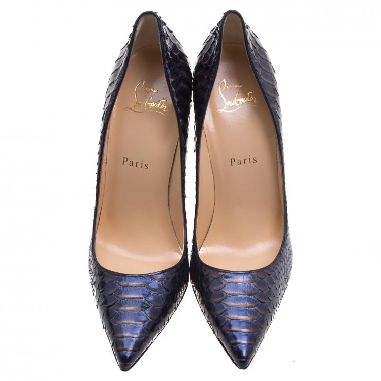 Pre Owned Christian Louboutin Blue Metallic Python So Kate Pumps Size 38.5