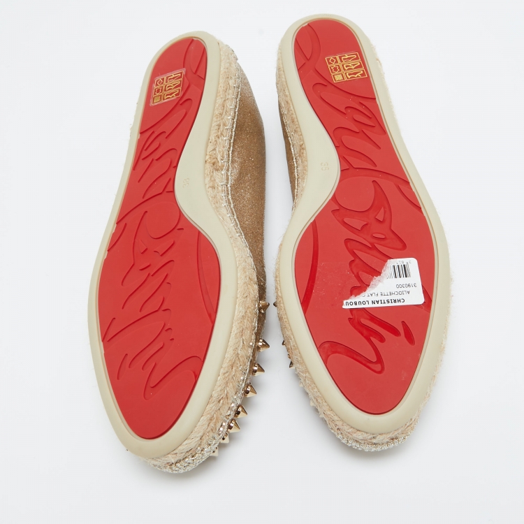 Pre Owned Christian Louboutin Glitter Leather Aliochette Espadrille Flats Size 38