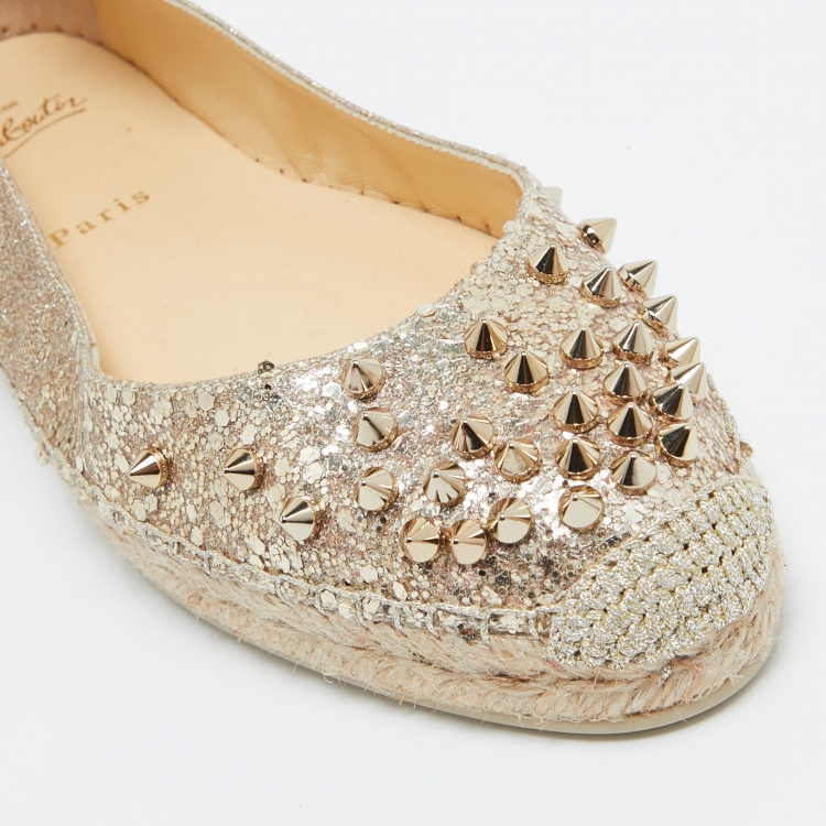 Pre Owned Christian Louboutin Glitter Leather Aliochette Espadrille Flats Size 38