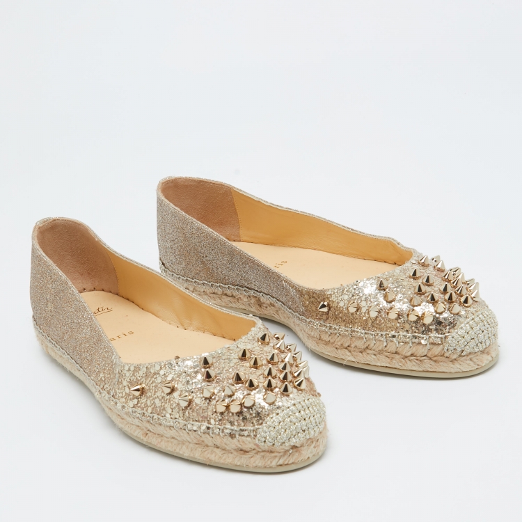 Pre Owned Christian Louboutin Glitter Leather Aliochette Espadrille Flats Size 38
