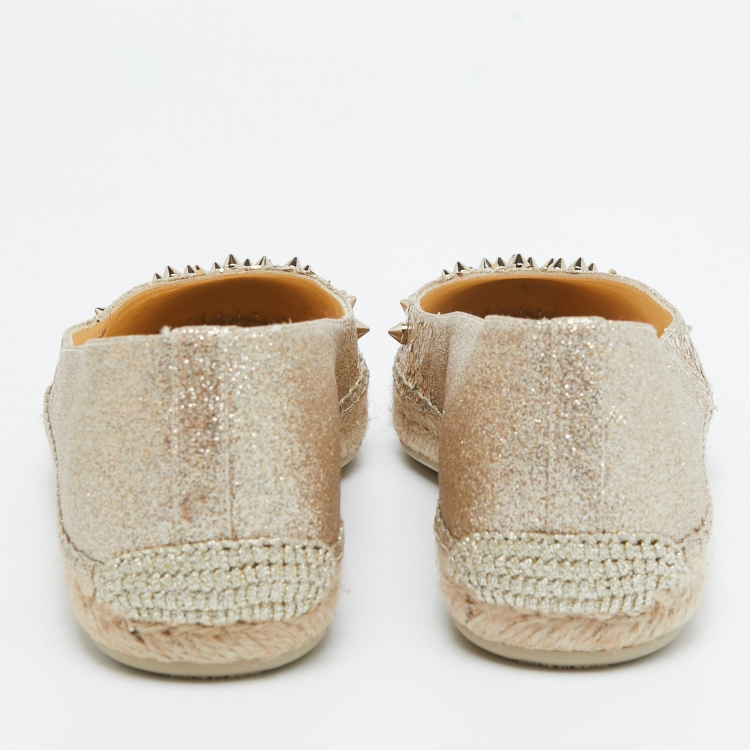 Pre Owned Christian Louboutin Glitter Leather Aliochette Espadrille Flats Size 38