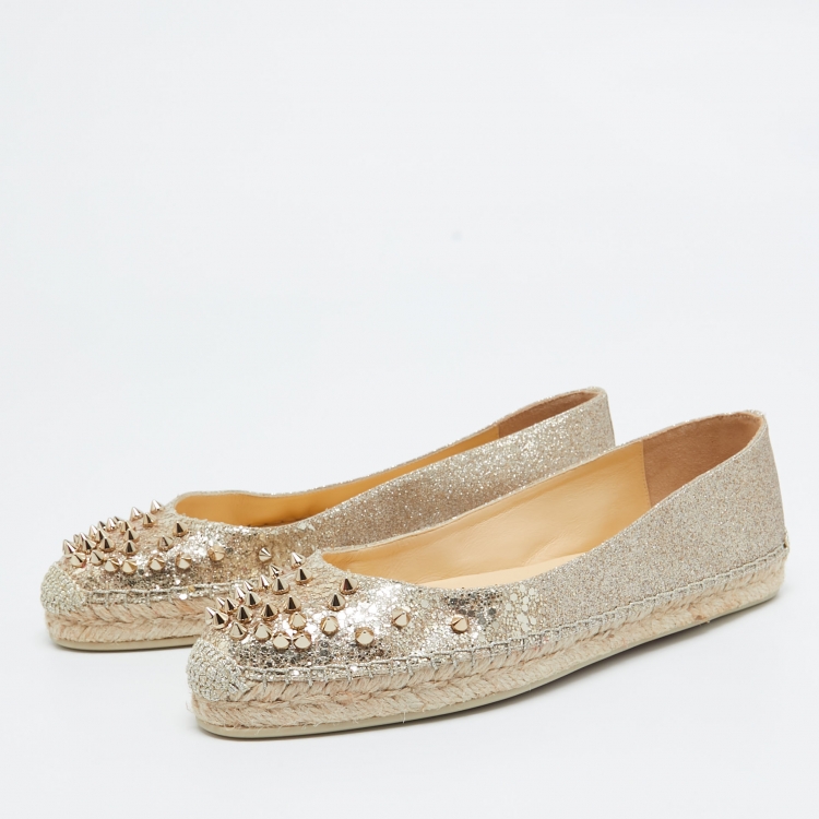Pre Owned Christian Louboutin Glitter Leather Aliochette Espadrille Flats Size 38