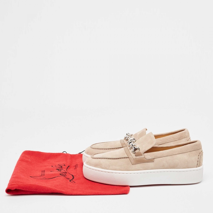مملوكة مسبقًا Christian Louboutin Beige Suede and Leather Metallur Sneakers Size 39