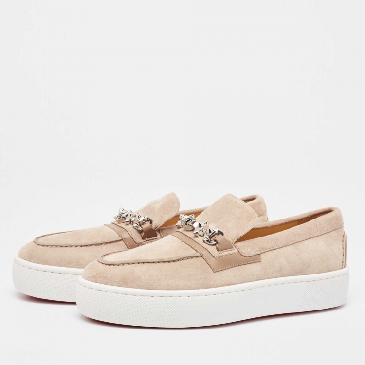 مملوكة مسبقًا Christian Louboutin Beige Suede and Leather Metallur Sneakers Size 39