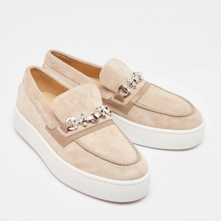مملوكة مسبقًا Christian Louboutin Beige Suede and Leather Metallur Sneakers Size 39