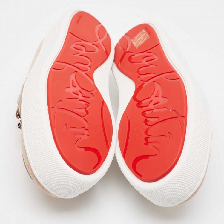 مملوكة مسبقًا Christian Louboutin Beige Suede and Leather Metallur Sneakers Size 39