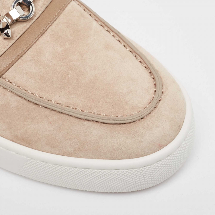 مملوكة مسبقًا Christian Louboutin Beige Suede and Leather Metallur Sneakers Size 39