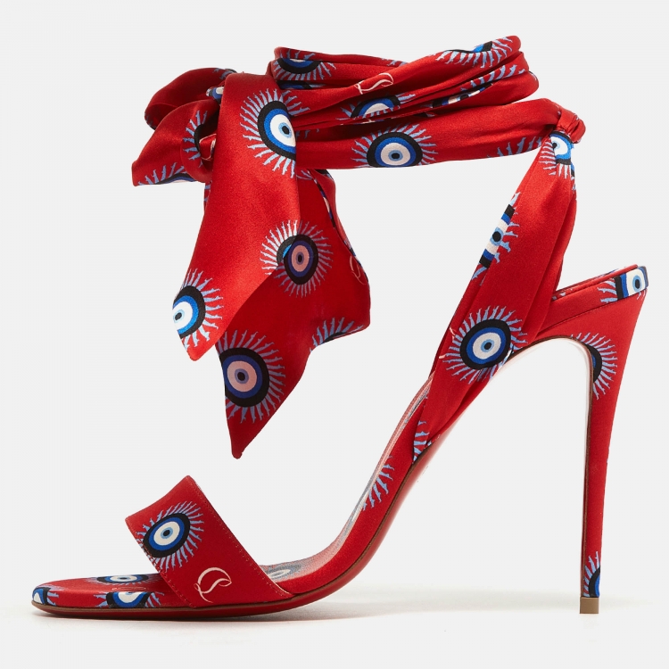 Christian Louboutin Red/Blue Evil Eye Satin Du Desert Sandals