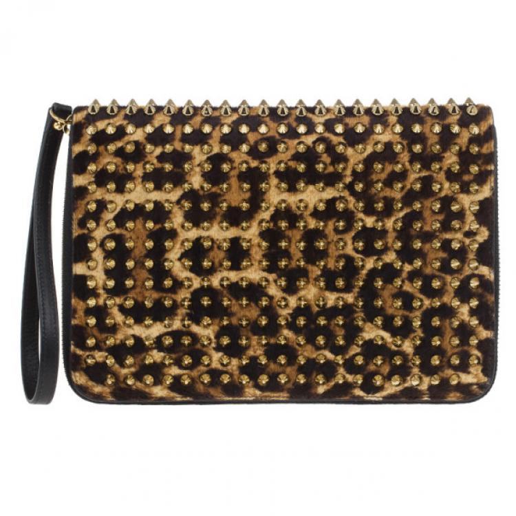 Pre Owned Christian Louboutin Leopard Pony Hair Cris Spiked iPad Case