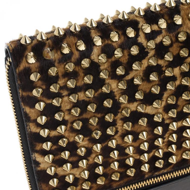 Pre Owned Christian Louboutin Leopard Pony Hair Cris Spiked iPad Case
