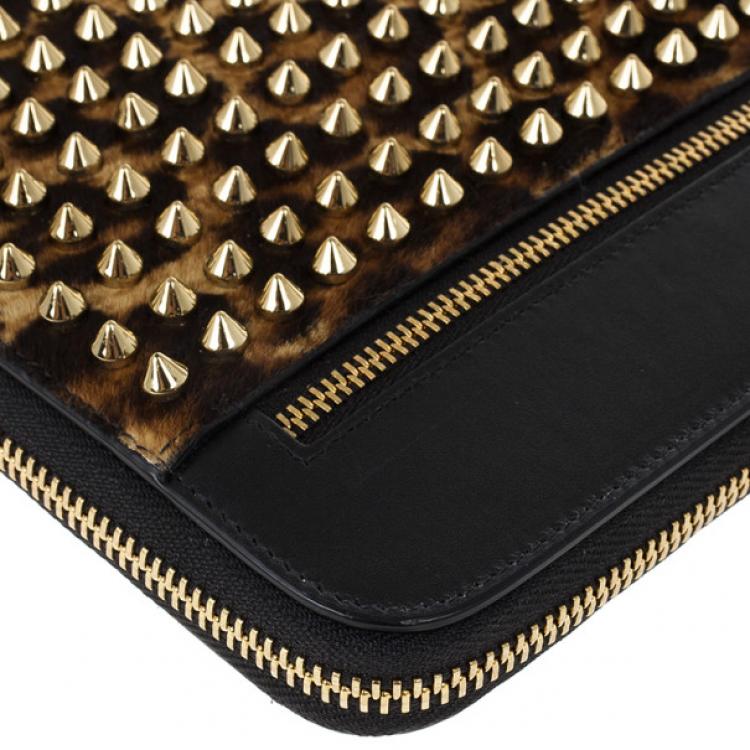 Pre Owned Christian Louboutin Leopard Pony Hair Cris Spiked iPad Case