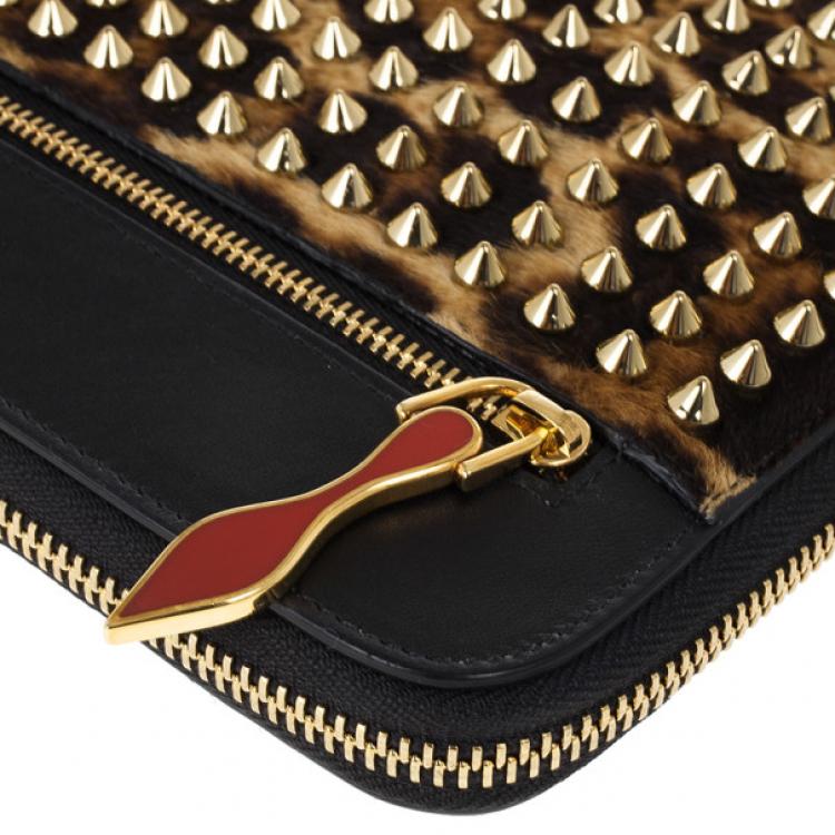 Pre Owned Christian Louboutin Leopard Pony Hair Cris Spiked iPad Case