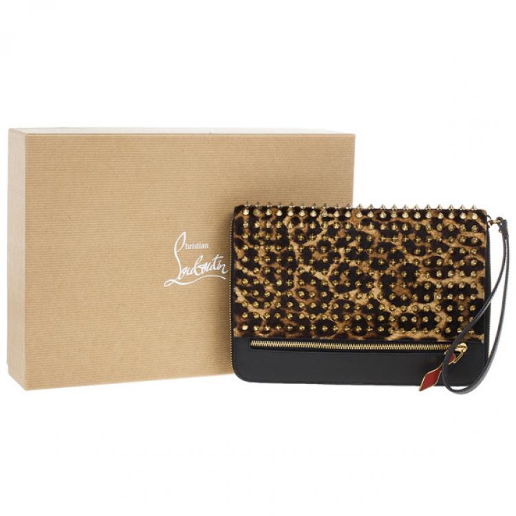 Pre Owned Christian Louboutin Leopard Pony Hair Cris Spiked iPad Case