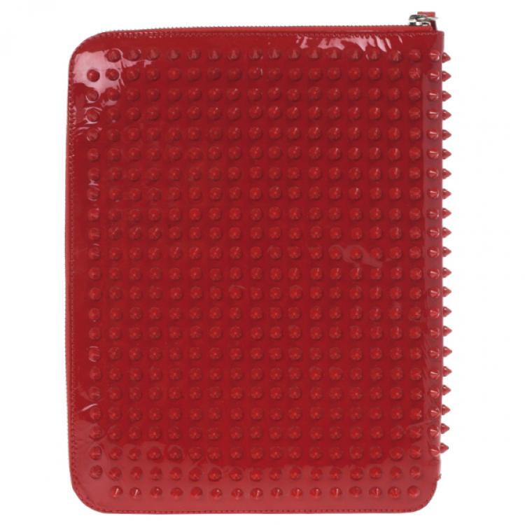 Pre Owned Christian Louboutin Red Patent Cris Spiked Leather iPad Case