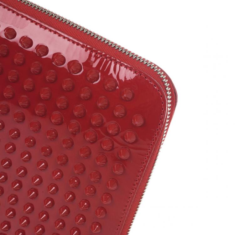 Pre Owned Christian Louboutin Red Patent Cris Spiked Leather iPad Case
