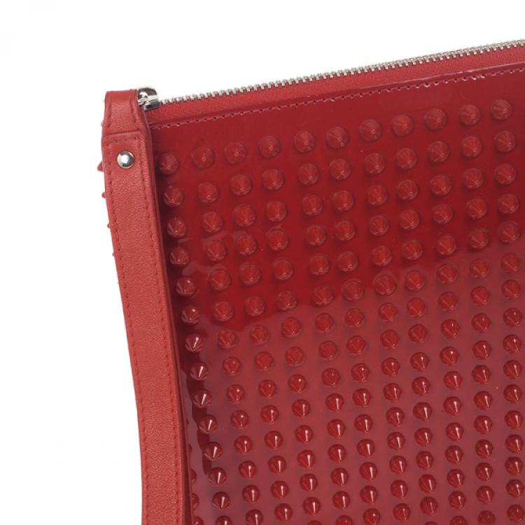 Pre Owned Christian Louboutin Red Patent Cris Spiked Leather iPad Case