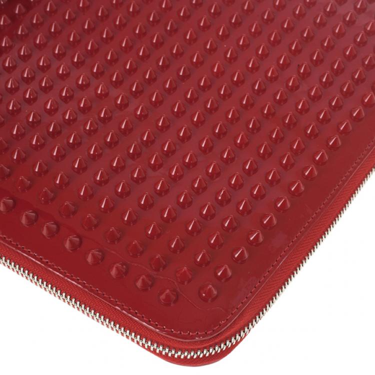 Pre Owned Christian Louboutin Red Patent Cris Spiked Leather iPad Case