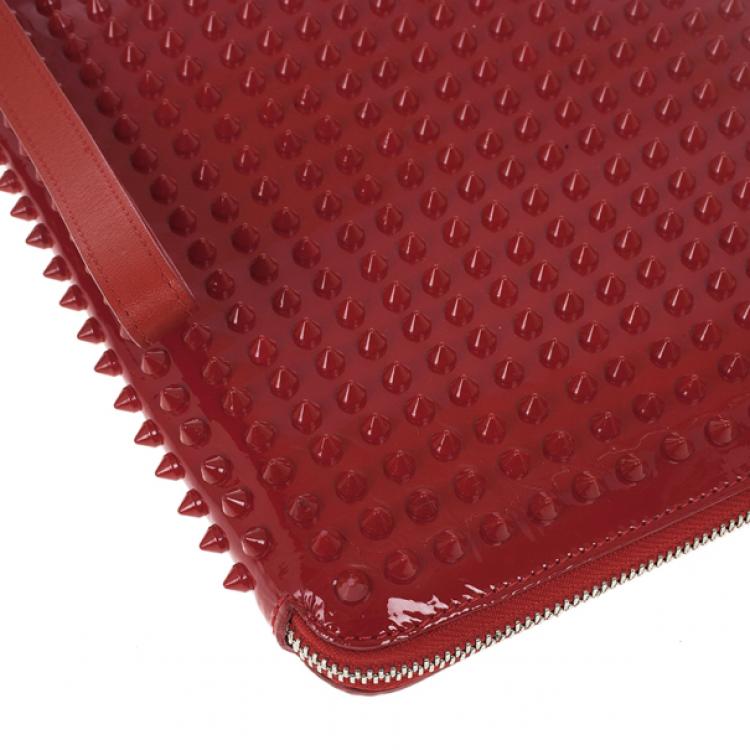 Pre Owned Christian Louboutin Red Patent Cris Spiked Leather iPad Case