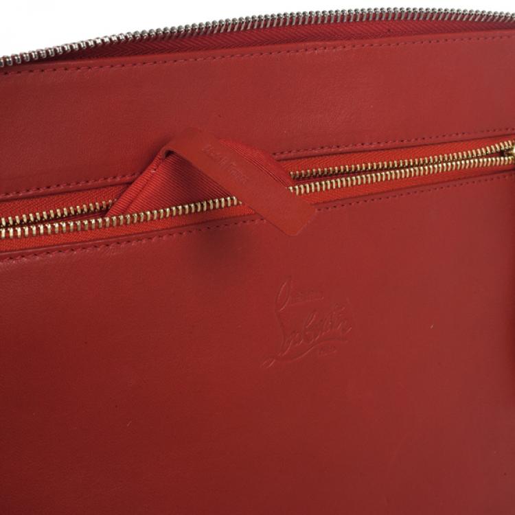 Pre Owned Christian Louboutin Red Patent Cris Spiked Leather iPad Case
