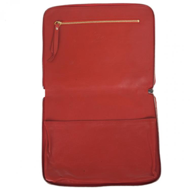 Pre Owned Christian Louboutin Red Patent Cris Spiked Leather iPad Case