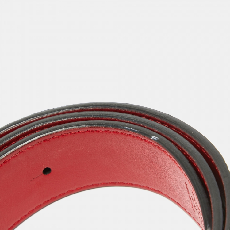 Pre Owned Christian Louboutin Black Croc Embossed Leather CL Logo Belt 80 CM