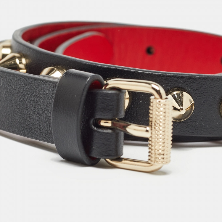 Pre Owned Christian Louboutin Black Leather Loubispikes Slim Belt 65 CM