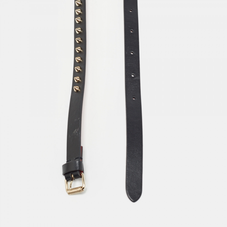 Pre Owned Christian Louboutin Black Leather Loubispikes Slim Belt 65 CM