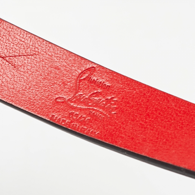 Pre Owned Christian Louboutin Black Leather Loubispikes Slim Belt 65 CM