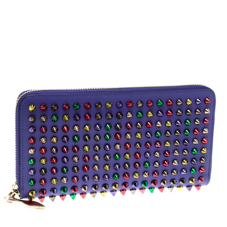 Pre Owned Christian Louboutin Blue Leather Multicolor Studded Spike Continental Wallet