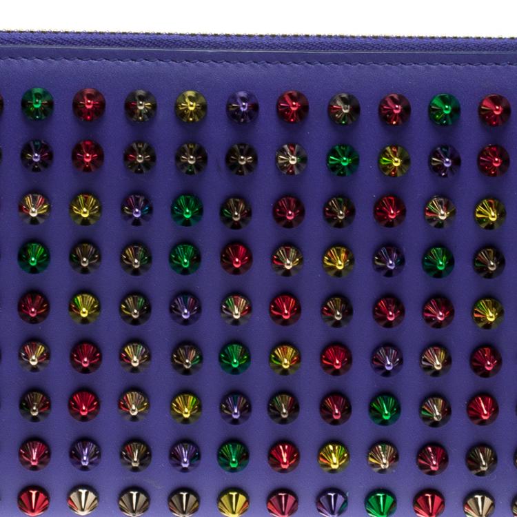 Pre Owned Christian Louboutin Blue Leather Multicolor Studded Spike Continental Wallet