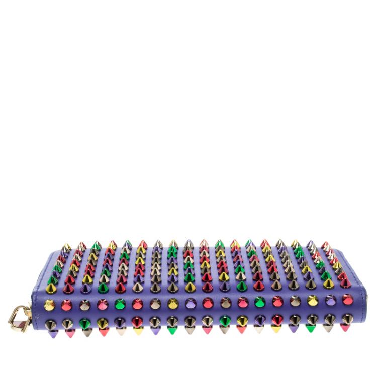 Pre Owned Christian Louboutin Blue Leather Multicolor Studded Spike Continental Wallet