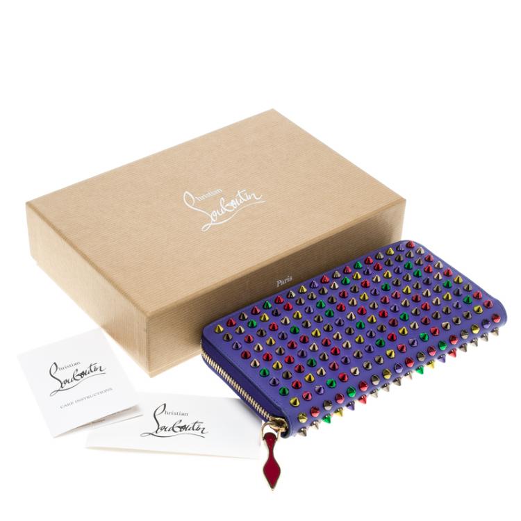 Pre Owned Christian Louboutin Blue Leather Multicolor Studded Spike Continental Wallet