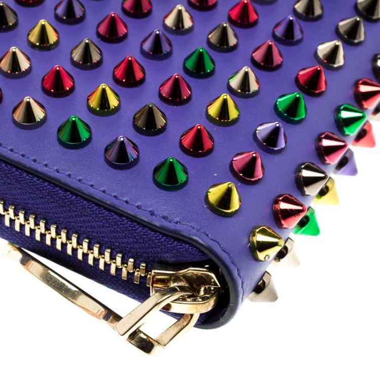 Pre Owned Christian Louboutin Blue Leather Multicolor Studded Spike Continental Wallet