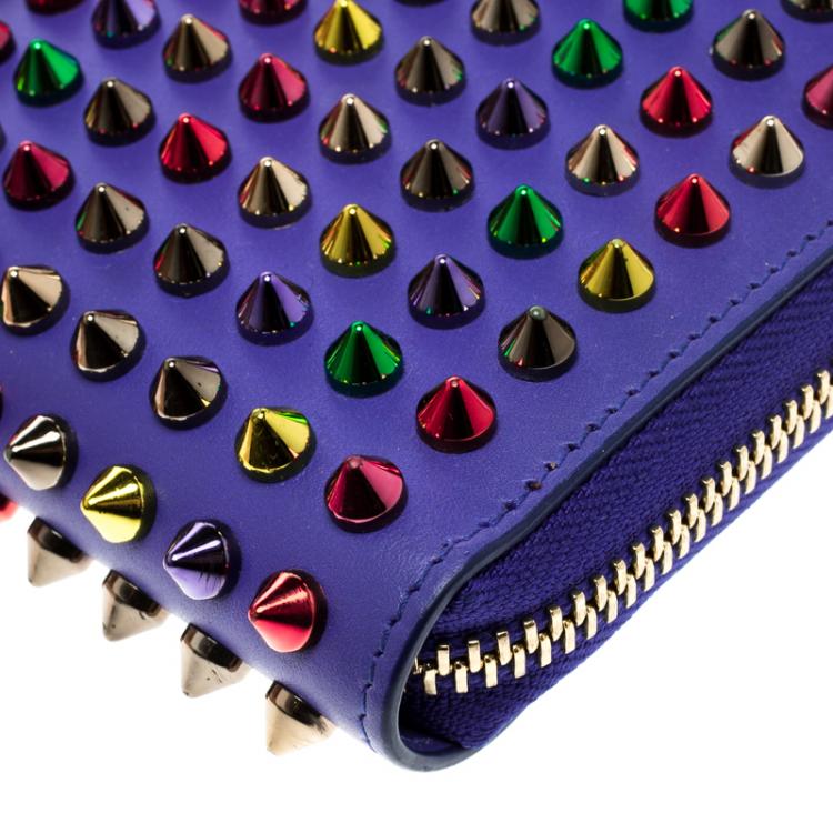 Pre Owned Christian Louboutin Blue Leather Multicolor Studded Spike Continental Wallet