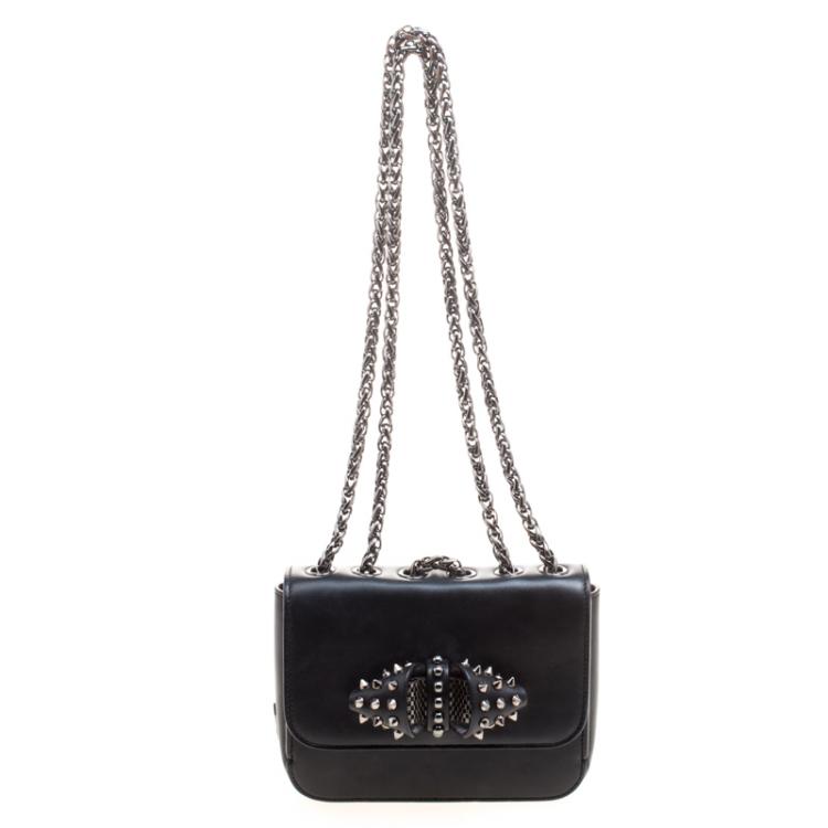 Pre Owned Christian Louboutin Black Leather Sweet Charity Loubi Bow Shoulder Bag