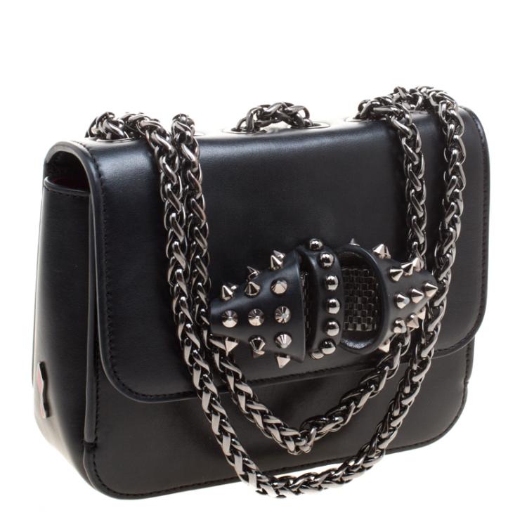 Pre Owned Christian Louboutin Black Leather Sweet Charity Loubi Bow Shoulder Bag