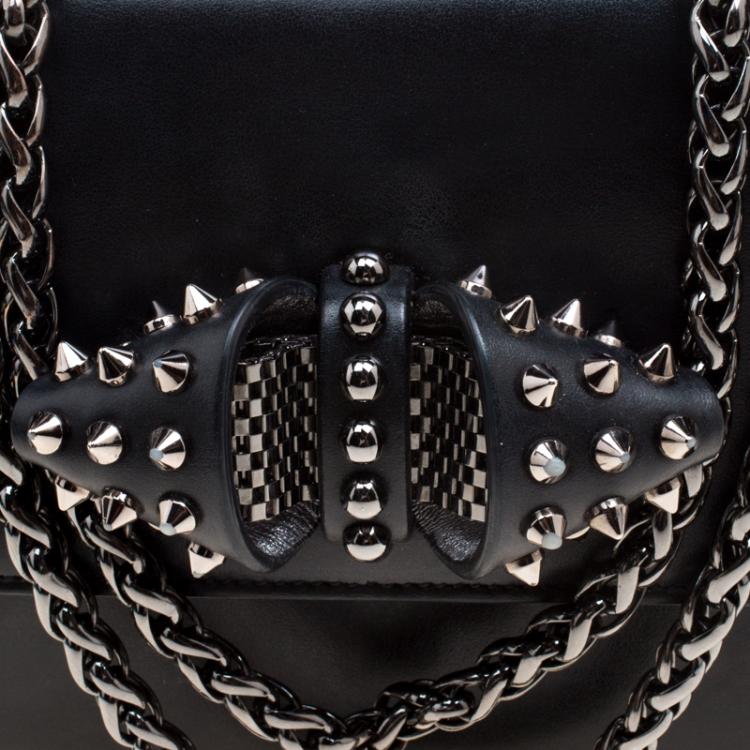 Pre Owned Christian Louboutin Black Leather Sweet Charity Loubi Bow Shoulder Bag