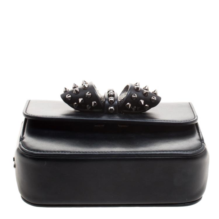 Pre Owned Christian Louboutin Black Leather Sweet Charity Loubi Bow Shoulder Bag