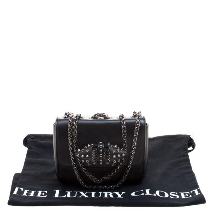 Pre Owned Christian Louboutin Black Leather Sweet Charity Loubi Bow Shoulder Bag