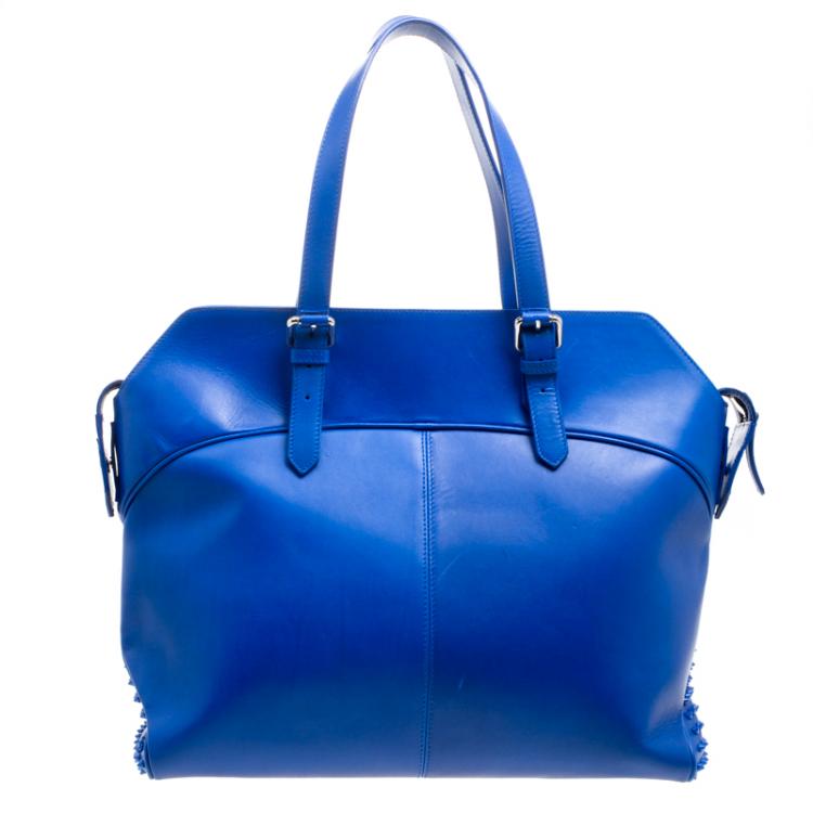 Pre Owned Christian Louboutin Blue Leather Syd Studded Shopper Tote