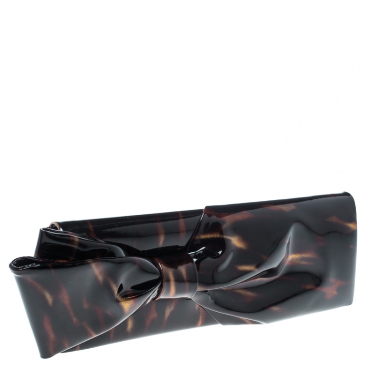 Pre Owned Christian Louboutin Metallic Patent Leather Bow Clutch