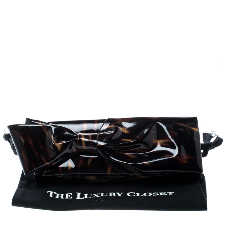 Pre Owned Christian Louboutin Metallic Patent Leather Bow Clutch