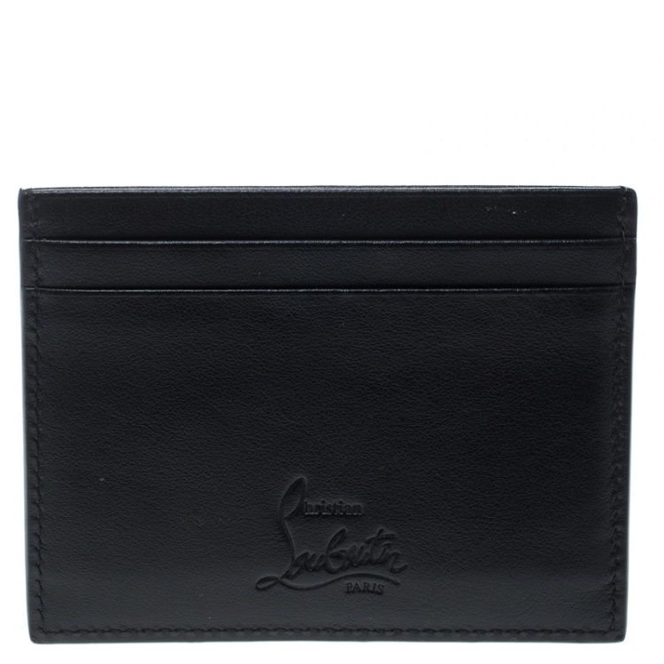 Pre Owned Christian Louboutin Black Leather Studded Kios Card Holder