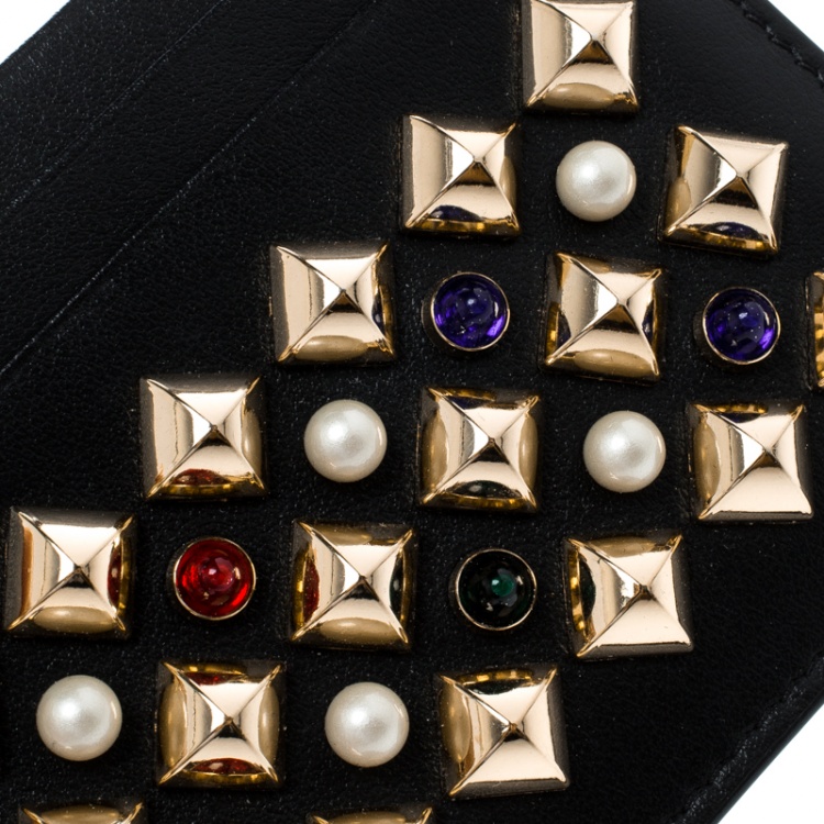 Pre Owned Christian Louboutin Black Leather Studded Kios Card Holder