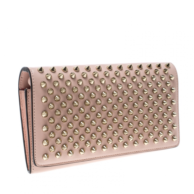 Pre Owned Christian Louboutin Blush Pink Leather Spiked Paloma Clutch