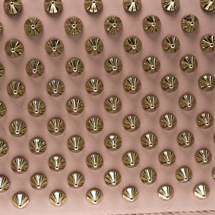 Pre Owned Christian Louboutin Blush Pink Leather Spiked Paloma Clutch